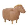 Kids Animal Stool Beige Fabric Leather Look Footstool Wooden Legs Children Seat