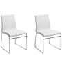 Set Of 2 Dining Chairs White Faux Leather Chromed Metal Legs