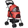 Pawhut Pet Stroller Dog Cat Travel Pushchair Fold Trolley Jogger With Eva Wheels Brake Basket Adjustable Canopy Safety Leash Red