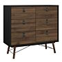 Ry Double Chest Of Drawers 6 Drawers In Matt Black Walnut