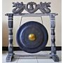 Large Gong In Brown Antique Stand - 80cm - Black