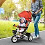 Homcom Metal Frame 4 In 1 Baby Push Tricycle With Parent Handle For 1-5 Years Old, Red