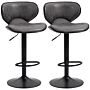 Homcom Bar Stool Set Of 2 Microfiber Cloth Adjustable Height Armless Chairs With Swivel Seat, Dark Grey