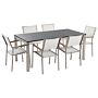 Garden Dining Set White With Flamed Granite Table Top 6 Seats 180 X 90 Cm