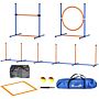 Pawhut Five-piece Dog Agility Equipment Set With Weave Poles, Jump Ring, Hurdle, Pause Box, Training Shorts, Bag, Orange