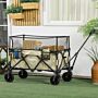 Outsunny Folding Garden Trolley, 180l Wagon Cart With Extendable Side Walls, Khaki