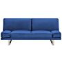 Sofa Bed Navy Blue Velvet Upholstery 3 Seater Click Clack Mechanism Adjustable Armrests