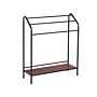 Towel Stand Black Steel Matt Powder Coated Dark Pine Wood Shelf 3 Rails Standing Towel Rack Modern Bathroom Accessories