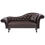 Chaise Lounge Brown Faux Leather Button Tufted Upholstery Right Hand Rolled Arms With Cushion