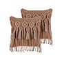 Decorative Cushion Set Of 2 Brown Cotton Macramé 45 X 45 Cm With Tassels Rope