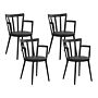 Set Of 4 Dining Chairs Black Synthetic Padded Seat Faux Leather Open Back With Armrests