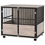 Pawhut 80cm Furniture Style Dog Crate Dog Cage End Table Indoor With 3 Doors Soft Washable Cushion, For Large Sized Dogs