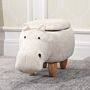 Homcom Hippo Storage Stool Cute Decoration Footrest Wood Frame Legs With Padding Lid Ottoman Animal Furniture Cream 36 X 65cm