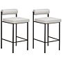 Set Of 2 Bar Chairs Light Grey Polyester Upholstery Black Metal Legs Armless Stools Roll Backrest Modern Dining Room Kitchen