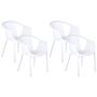 Set Of 4 Garden Chairs White Synthetic Material Stacking Slatted Back With Armrests Outdoor Patio