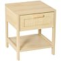 Homcom Nightstand With Rattan Drawer And Storage Shelf, Bedside End Table, Living Room Organizer