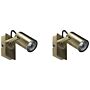 Set Of 2 Wall Lamps Brass Metal Adjustable Arm