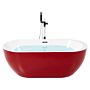 Freestanding Bath Tub Acrylic Red Oval 160 X 75 Cm Overflow System