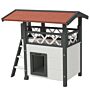 Pawhut Cat House Outdoor W/ Balcony Stairs Roof, 77 X 50 X 73 Cm, White