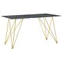 Dining Table Marble Effect Black With Gold Tempered Glass Top Metal Legs 140 X 80 Cm