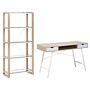 Home Office Set Light Wood White Engineered Wood Glass Freestanding Shelving Unit Modern Scandinavian Study