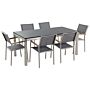 Garden Dining Set Grey With Black Granite Table Top 6 Seats 180 X 90 Cm