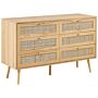 Rattan 6 Drawer Chest Light Wood Manufactured Wood With Rattan Front Drawers Boho Style Sideboard