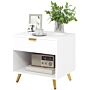 Homcom Elegant Bedside Table, With Drawer And Shelf - White/gold Tone