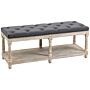 Homcom 2 Tier Shoe Rack Bench With Button Tufted Upholstered Cushion, Vintage Bed End Bench, Wooden Window Seat, Bedroom-grey