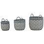 Set Of 3 Plant Baskets Grey And White Pe Rattan Planter Pots With Lining Use