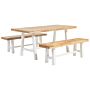 Garden Dining Set Light Wood Top White Legs Outdoor 3 Pieces Acacia Wood Rectangular Table 2 Benches