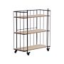 Kitchen Trolley Black Metal 81 Cm Construction Light Wood Shelves With Shelf And Castors Industrial