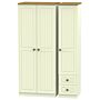 Warwick Triple Plain + Drawer Wardrobe In Cream Ash & Modern Oak