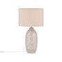 Bedside Table Lamp Beige Ceramic 57 Cm Leaf Pattern Drum Shade