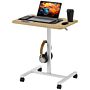 Homcom Height Adjustable Standing Desk, Pneumatic Sit Stand Desk For Laptop, Mobile Overbed Table With Wheels And Headphone Hook For Home Office, Natural Wood Finish