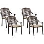 Set Of 4 Garden Dining Chairs Brown Aluminium Beige Polyester Seat Pads