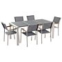 Garden Dining Set Grey With Flamed Basalt Table Top 6 Seats 180 X 90 Cm Triple Plate Beliani