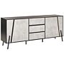 Sideboard Concrete Effect With Black 2 Cabinets 3 Drawers Metal Legs