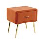 Bedside Table Orange Velvet Upholstery Nightstand 1 Drawer Minimalist Design Bedroom Furniture