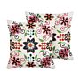 Set Of 2 Scatter Cushions Multicolour Cotton Wool 50 X 50 Cm Flower Pattern Handmade Embroidered Removable Cover With Filling