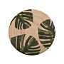 Area Rug Jute With Green 140 Cm Boho Rustic Braided Monstera Leaf Pattern Print Motif Incik Beliani