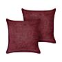 Set Of 2 Burgundy Decorative Pillows Corduroy 43 X 43 Cm Modern Traditional Cushions