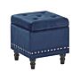 Footstool Dark Blue Velvet Upholstery Button Tufted Nailhead Trim Seat Beliani