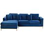 Corner Sofa Blue Velvet Upholstered L-shaped Right Hand Orientation