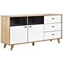 Sideboard Light Wood With White Engineered Wood Solid Wood Legs Storage Cabinets Drawers