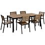 Garden Dining Set Light Wood And Black Rectangular Table Chairs Outdoor 6 Seater Plastic Wood Top Aluminium Frame