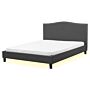 Bed Frame Grey Polyester Upholstered White Led Illumination 5ft3 Eu King Size Traditional Design