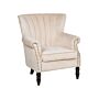 Wingback Chair Beige Velvet Fabric Vintage Retro Style Armchair Scroll Arms Black Wooden Legs Nailhead Trim