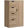 Homcom Bathroom Cabinet, Freestanding Storage Cabinet With 4 Drawers, Door Cupboard, Natural