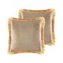 Set Of 2 Cushions Beige Velvet Cover 45 X 45 Cm Decorative Pillows Living Room Decor